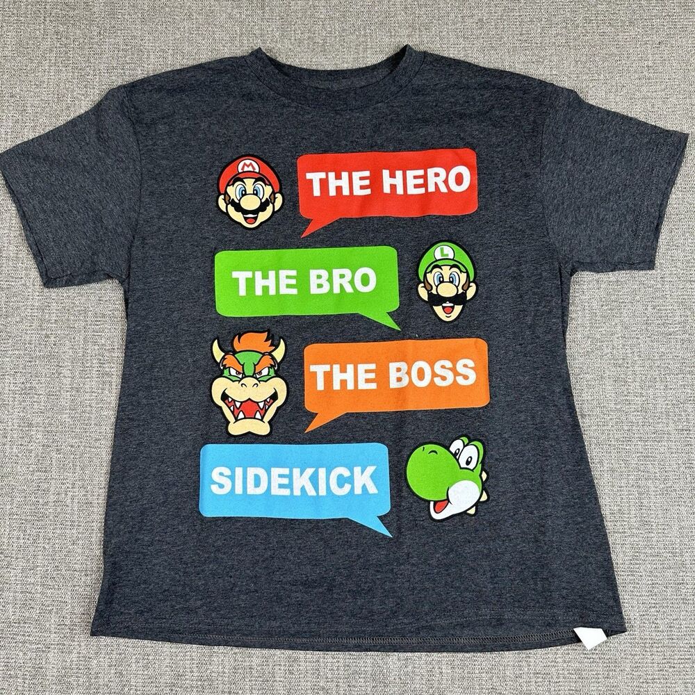 4/$20 Super Mario Bros Nintendo World Boys Graphic Shirt Small Gray Yoshi Bowser